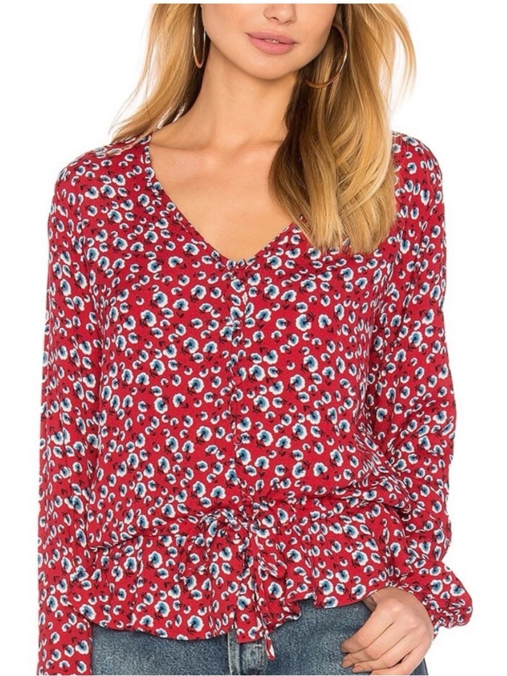 Rails Beaux Red Floral Peplum Blouse XS